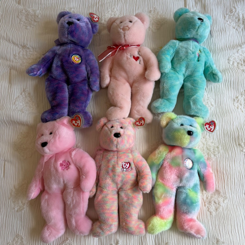 Ty Beanie Buddies Bear Lot of 6 Vintage 14" Plush Large Collection